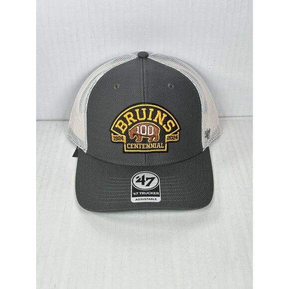 Boston Bruins 47 Brand Gray Trucker Adjustable Snapback Centennial 100th Hat Cap - Picture 1 of 5
